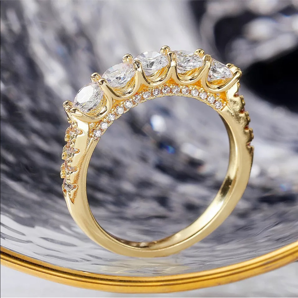 18kt Gold Plated Simulated Diamond Wedding Band Ring